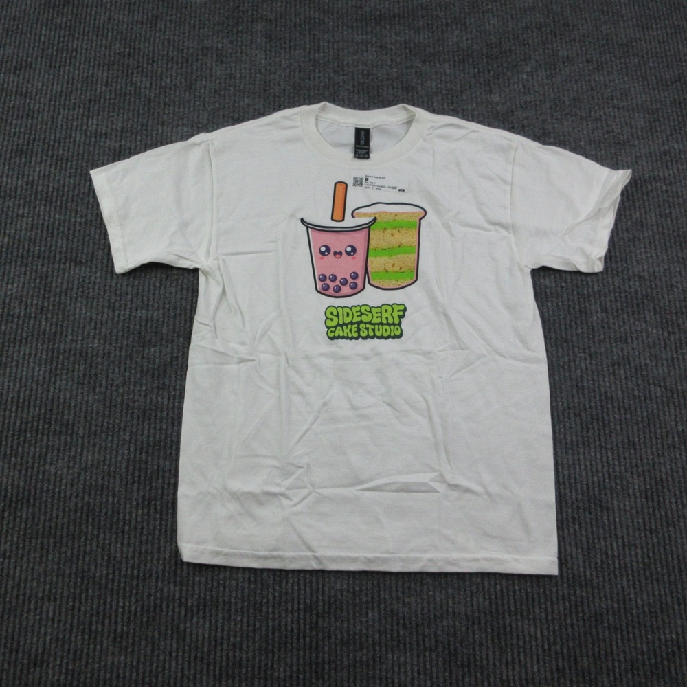 Sideserf Cake Studio Shirt Unisex Kids M White 100% Cotton Gildan Graphic Tee
